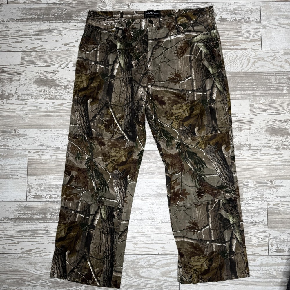 Realtree Pants Mens 38x30 Green Camo Hunting Straight Leg 5 Pocket Cotton Denim